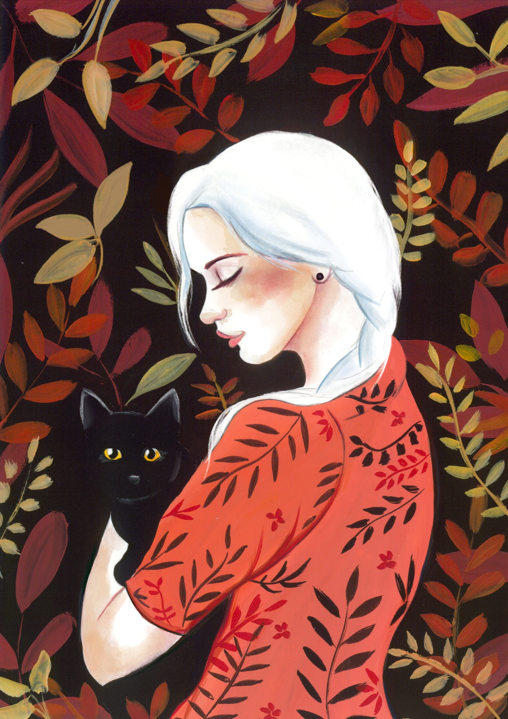 Ilustración mujer y gato